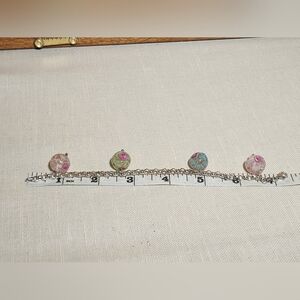 Rossana 925 Sterling Silver Italy Multi-Color Beaded Charm Bracelet